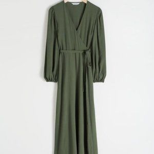 & Other Stories - Small Maxi Long-Sleeve Olive Wrap Dress